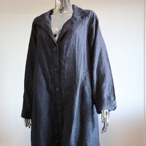 Navy Blue Linen Blend Overcoat
